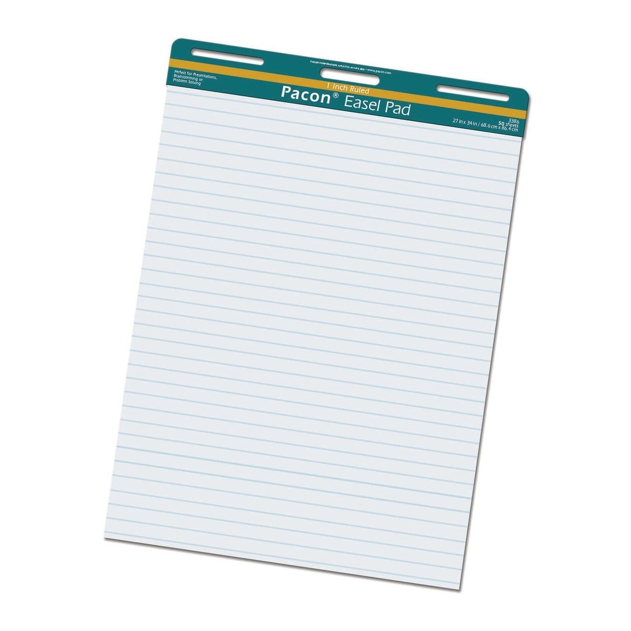 Pacon White Easel Pad, 1" Rule Sulphite Bond Paper, Perforated Headstrip with 3 Hanging Holes on Chipboard Back. For Classroom, School, Meetings, Presentations, 50 sheets per pad.